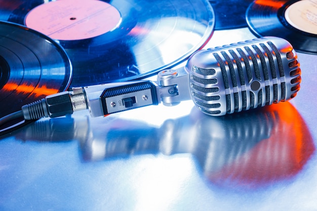 Microphone and segment of vinyl record