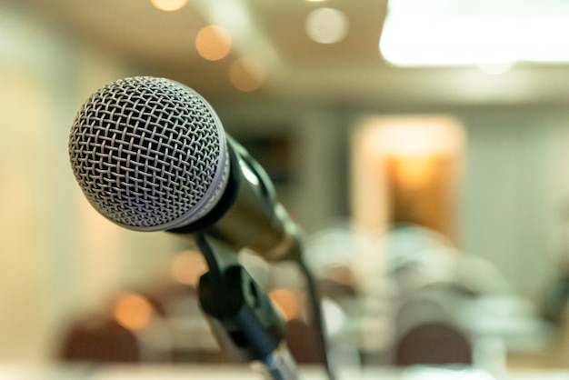 Microphone on seminar room or speaking conference.