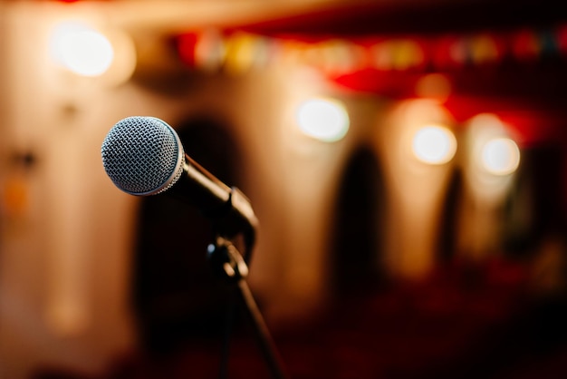 A microphone on stage