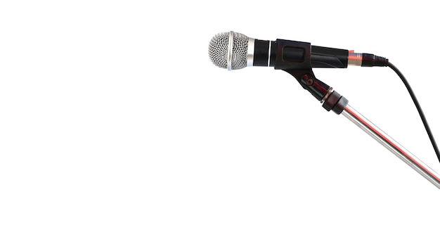 Photo microphone on stand isolated on white background