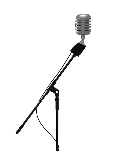 Photo microphone stand isolated on white metal vintage microphone isolated on white background