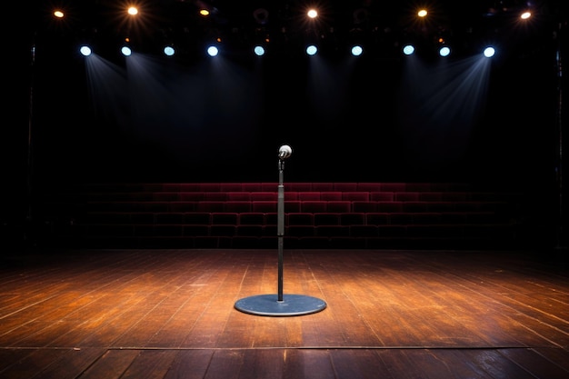 Photo a microphone standing alone on a stage