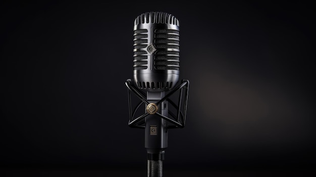 Microphone on the table on dark background closeup