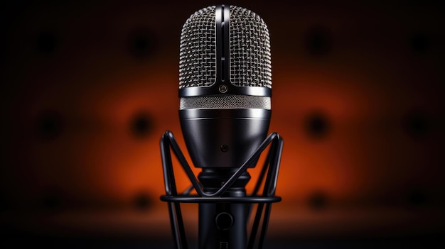 Microphone on the table on dark background closeup