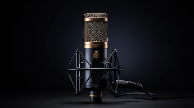 Microphone on the table on dark background closeup