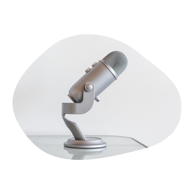 microphone on table png badge sticker podcast photo in blob shape transparent background