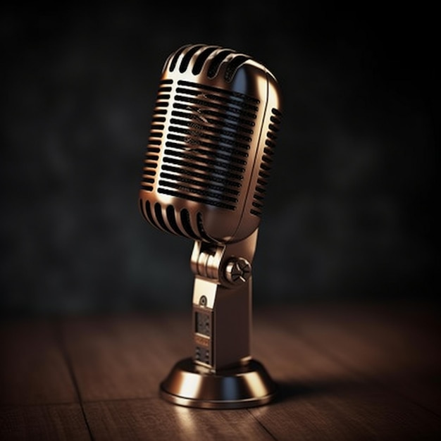 A microphone that is on a wooden surface