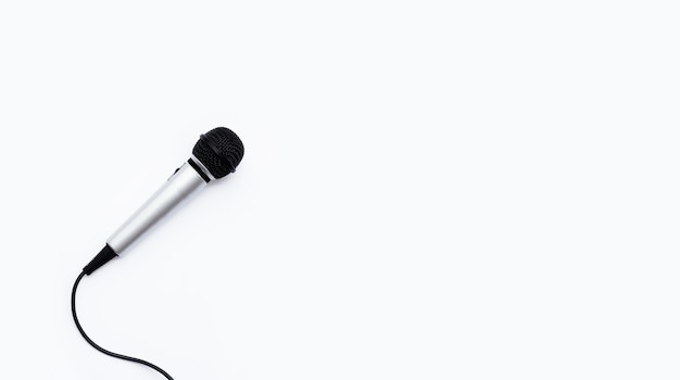 Photo microphone on white background. copy space