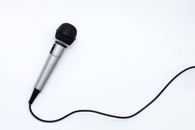 Microphone on white background. Top view