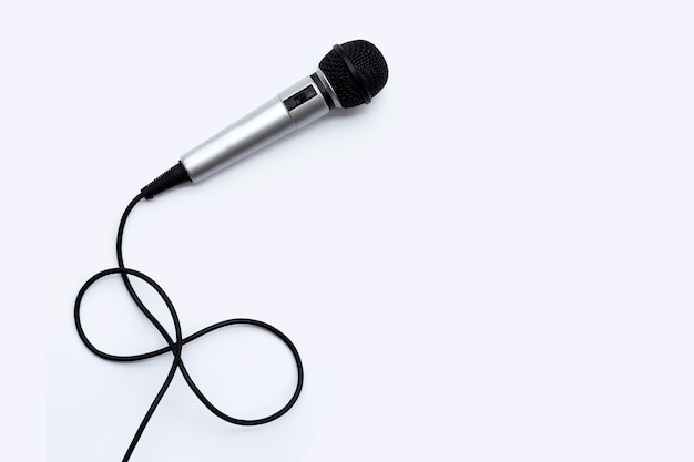 Microphone on white background. Top view