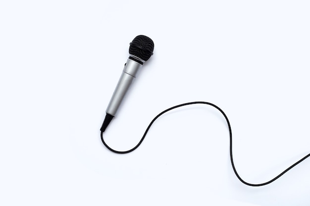 Microphone on white background. Top view