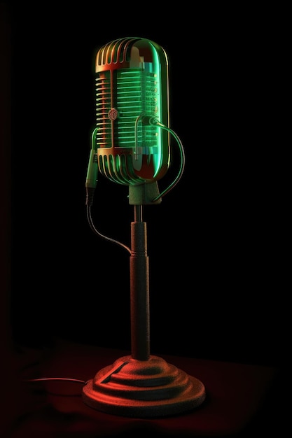 Микрофон с включенным сигналом, светящимся в темноте, созданный с помощью генеративного искусственного интеллекта