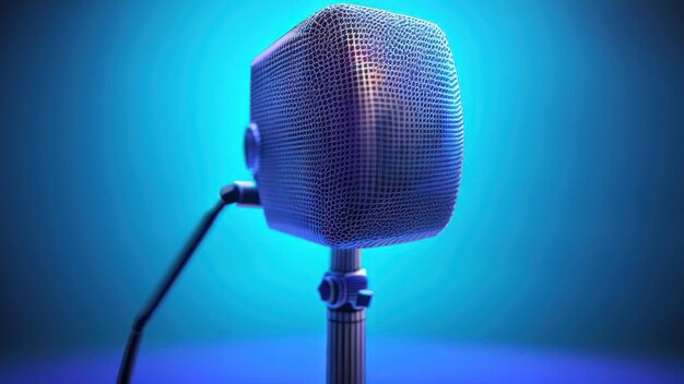 A microphone with a blue background that says'the word radio'on it