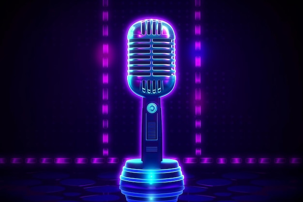 A microphone with a blue light on the top.