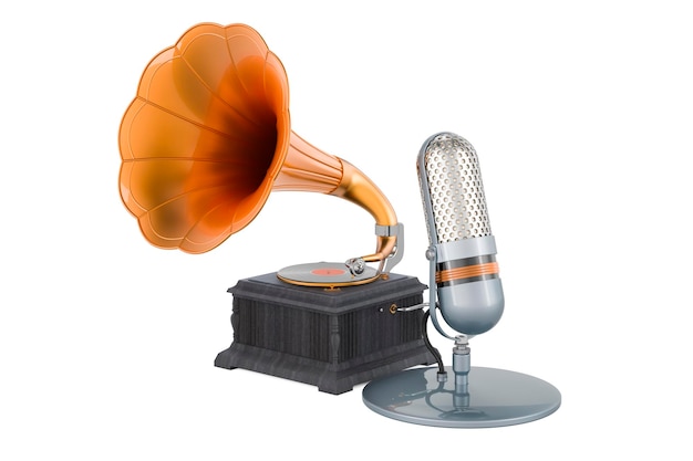 Microphone with gramophone 3D rendering