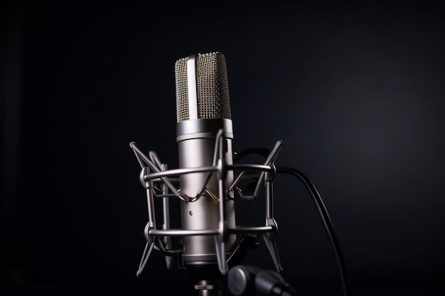 A microphone with a microphone on a black background.