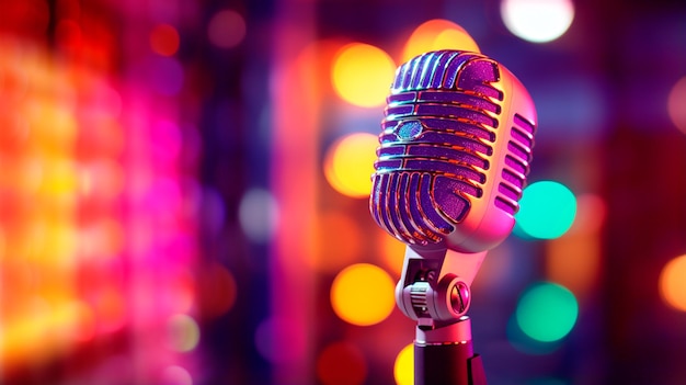 microphone with microphone on blurred background concert or music background karaoke club