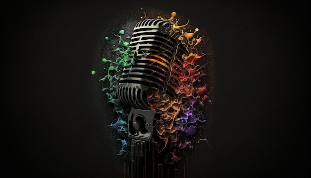 A microphone with a rainbow colored microphone in the center of it.