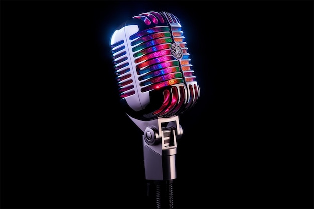 A microphone with a rainbow colored microphone on it.