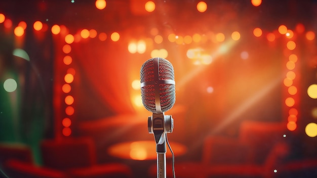 a microphone with a red background