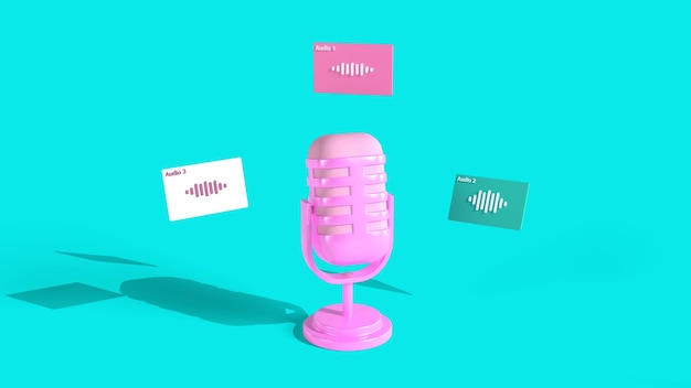 microphone with sound wave or audio wave 3d illustration isolated on a green background