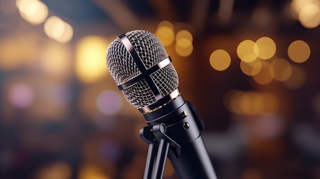 Microphone Gros Plan. Focus Sur Le Micro. Salle De Conférence Floue  Abstraite Ou Banquet De Mariage Sur Le Fond. Concept De L'événement Banque  D'Images et Photos Libres De Droits. Image 94663837