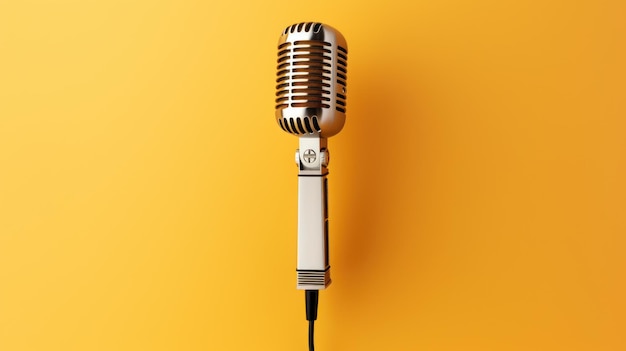 a microphone with a yellow background