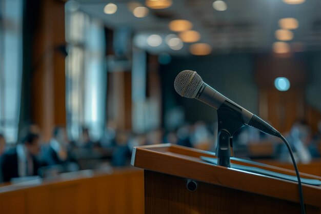 Microphone on Wooden Podium