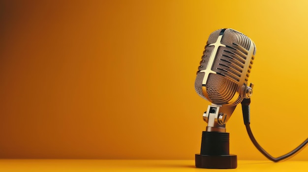 A microphone on a yellow background with the word radio on it.