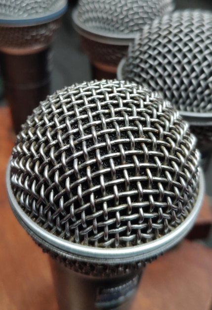 Microphones closeup macro view music background