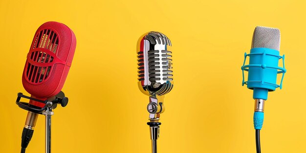 Photo microphones on light yellow background