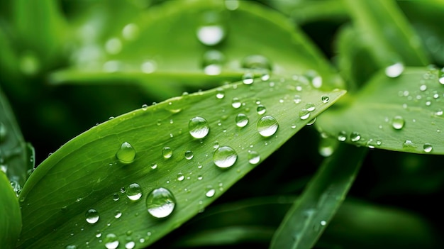 microphotography of green grass and water dew green leafed plant copy space