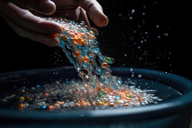 Microplastics being transported by water flow created with generative ai