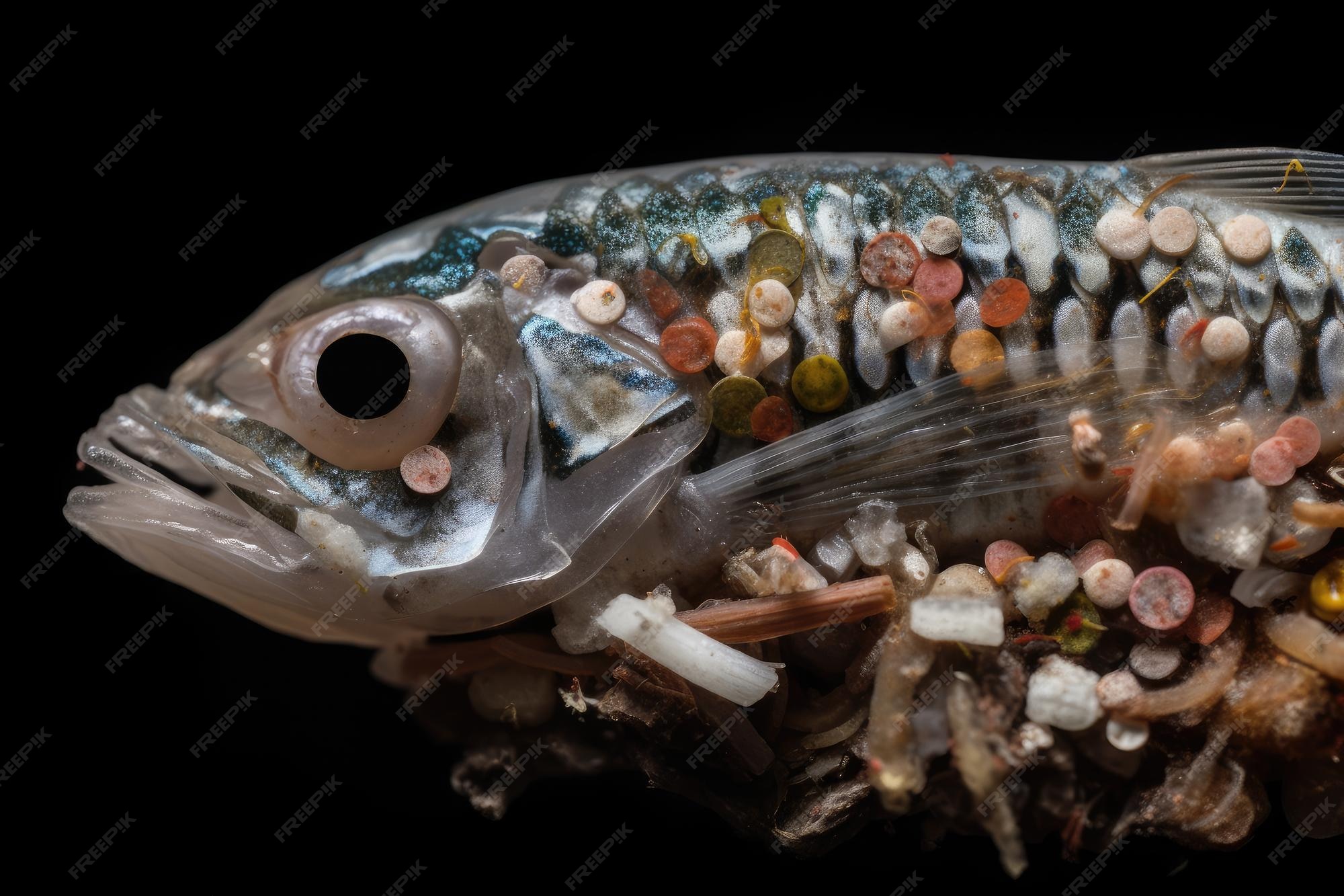 Premium ai image microplastics in the stomach of a fish with its