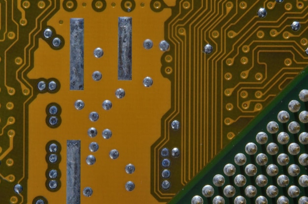 Microprocessor on the background of the microcircuit of the motherboard