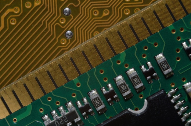 Microprocessor on the background of the microcircuit of the motherboard