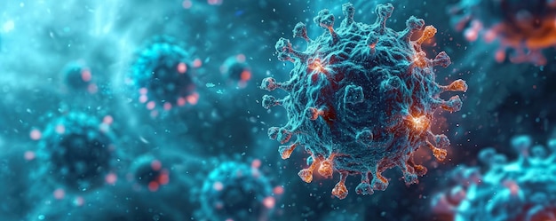 Microscoop close-up groep viruscellen Antilichamen en virale infectie Futuristisch virus abstract