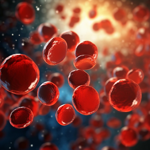 Microscoop van rode bloedcellen die door het concept van bloedvaten, medisch en wetenschappelijk onderzoek stromen