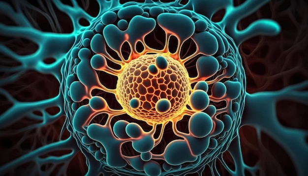 Microscoopvirus close-up illustratie gemaakt met generatieve AI-technologie