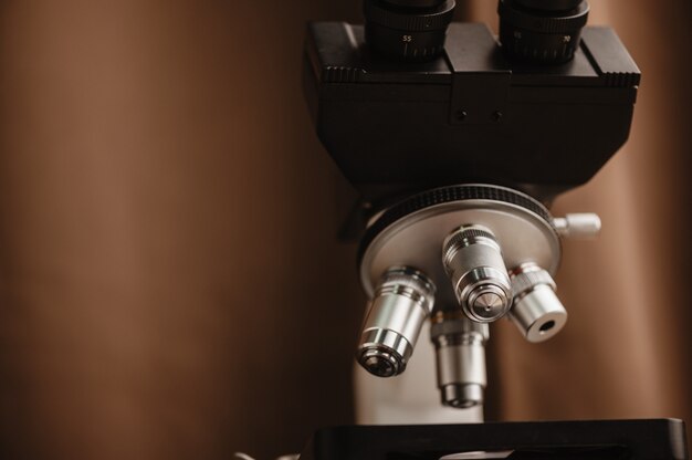 Microscope close-up in science laboratory