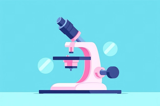 Microscope flat style illustration Microscope isolated on blue background