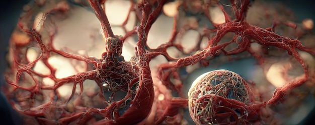 L'immagine al microscopio di cellule umane o aliene all'interno del corpo umano la creazione della vita ipnotizza il movimento delle cellule rappresentazione di un virus immagine medica generale per l'uso in giochi o libri di film