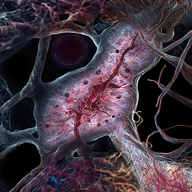L'immagine al microscopio di cellule umane o aliene all'interno del corpo umano la creazione della vita ipnotizza il movimento delle cellule rappresentazione di un virus immagine medica generale per l'uso in giochi o libri di film