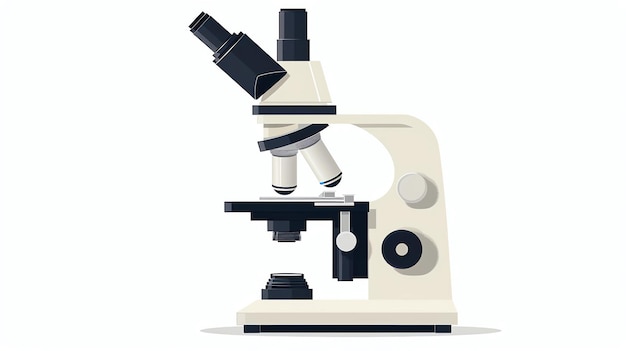 白い背景に隔離された微鏡 研究室の研究機器 科学と教育の概念 平らなスタイルのベクトルイラスト