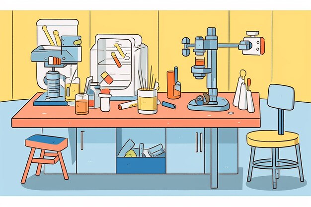 Photo microscope on a lab bench with meticulous detailing