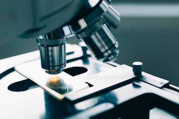 Photo microscope in the laboratory closeup