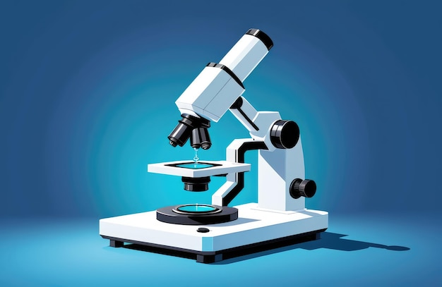Микроскоп, расположенный в научной лаборатории, представляющий собой концепцию исследований и разработок
