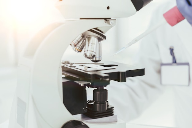 Microscope on the table in the biological laboratory