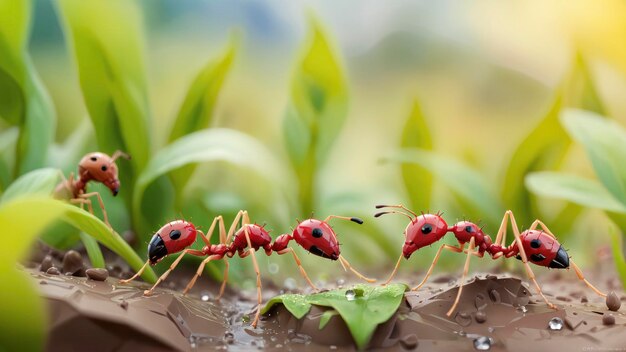 Microscopic ants amidst giant plant