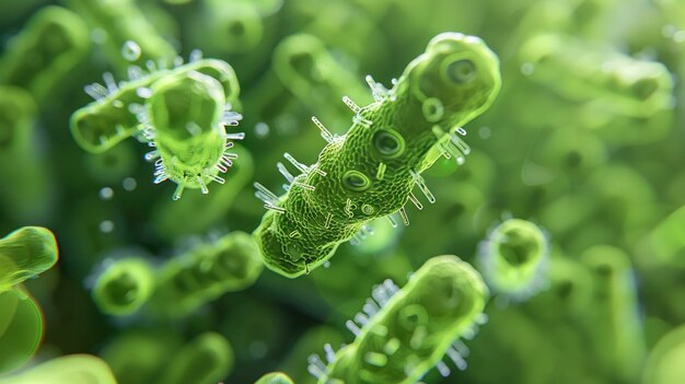 사진 초록색 으로 표시 된 현미경적 인 박테리아